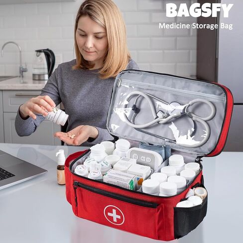 Medicine Organizer and Storage Bag Empty, Family First Aid Box, Pill Bottle Organizer Bag for Emergency Medication, Supplements or Medical Kits, Zippered Medicine Bag for Home and Travel (Red) in Saudi Arabia