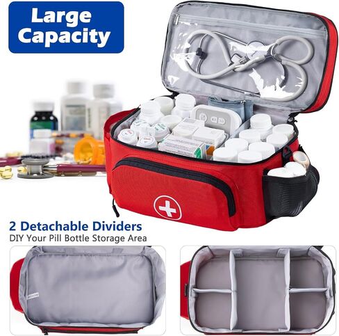 Medicine Organizer and Storage Bag Empty, Family First Aid Box, Pill Bottle Organizer Bag for Emergency Medication, Supplements or Medical Kits, Zippered Medicine Bag for Home and Travel (Red) in Saudi Arabia