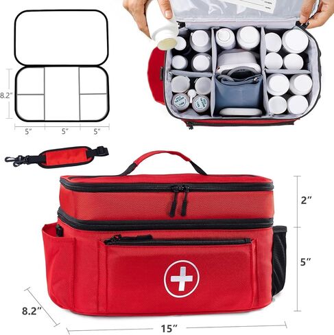 Medicine Organizer and Storage Bag Empty, Family First Aid Box, Pill Bottle Organizer Bag for Emergency Medication, Supplements or Medical Kits, Zippered Medicine Bag for Home and Travel (Red) in Saudi Arabia
