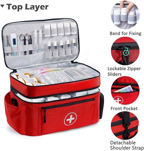 Medicine Organizer and Storage Bag Empty, Family First Aid Box, Pill Bottle Organizer Bag for Emergency Medication, Supplements or Medical Kits, Zippered Medicine Bag for Home and Travel (Red) in Saudi Arabia