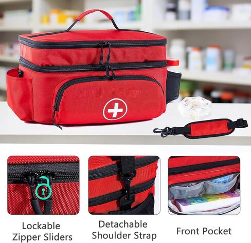Medicine Organizer and Storage Bag Empty, Family First Aid Box, Pill Bottle Organizer Bag for Emergency Medication, Supplements or Medical Kits, Zippered Medicine Bag for Home and Travel (Red) in Saudi Arabia