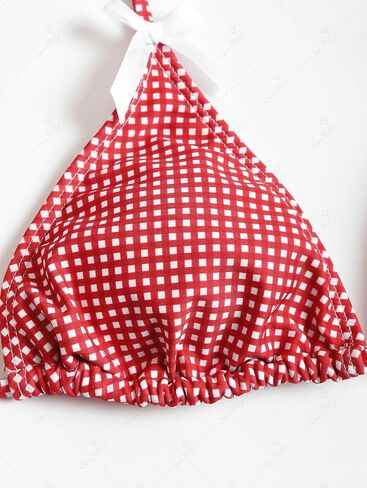 Women's Bikini Sets Tie Back Bowknot Two Piece Swimsuits Triangle Thong Bathing Suit Gingham Floral Cherry Printing in Saudi Arabia