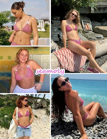 Women's Bikini Sets Tie Back Bowknot Two Piece Swimsuits Triangle Thong Bathing Suit Gingham Floral Cherry Printing in Saudi Arabia