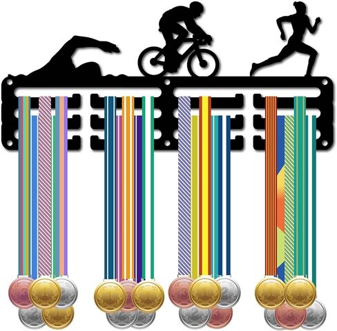 CREATCABIN Triathlon Medals Holders Medal Display Hanger Small Medal Rack Organizer Metal Iron Ribbon Display Shelf Stand Frame Decor Wall Mounted Hanging for Running Swim Bike Black 11.4 x 5Inch in Saudi Arabia