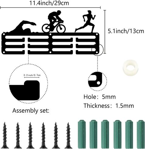 CREATCABIN Triathlon Medals Holders Medal Display Hanger Small Medal Rack Organizer Metal Iron Ribbon Display Shelf Stand Frame Decor Wall Mounted Hanging for Running Swim Bike Black 11.4 x 5Inch in Saudi Arabia