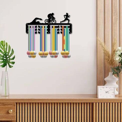 CREATCABIN Triathlon Medals Holders Medal Display Hanger Small Medal Rack Organizer Metal Iron Ribbon Display Shelf Stand Frame Decor Wall Mounted Hanging for Running Swim Bike Black 11.4 x 5Inch in Saudi Arabia