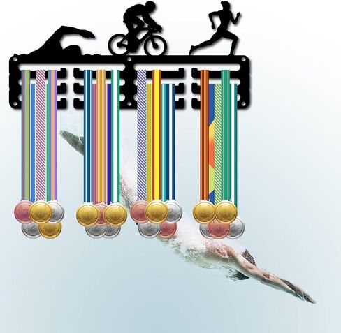 CREATCABIN Triathlon Medals Holders Medal Display Hanger Small Medal Rack Organizer Metal Iron Ribbon Display Shelf Stand Frame Decor Wall Mounted Hanging for Running Swim Bike Black 11.4 x 5Inch in Saudi Arabia
