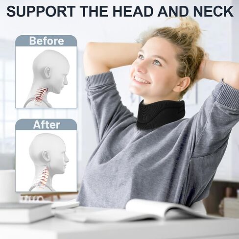KKUYT دعامة عنق الرحم، طوق عنق الرحم الرغوي لتخفيف آلام الرقبة، دعامات دعم الرقبة تحافظ على ثبات الفقرات ومحاذاة، طوق رقبة عالمي للنساء والرجال، أسود in Kuwait