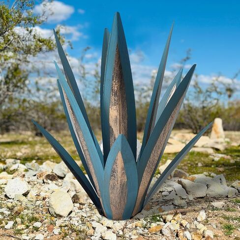 21.65Inches Metal Agave Plants Outdoor Decor - Solar Light Yard Decorations, Rustic Tequila Patio Sculpture Perfect for Outdoor Yard Lawn and Garden Art, Large Metal Cactus Yard Decor(Royal Blue) in Saudi Arabia