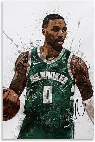Basketball Star Damian Lillard Watercolor Sports Art Poster Picture Print Modern Family Office Posters. Unframe-style-4, 12x18inch(30x45cm) in Saudi Arabia