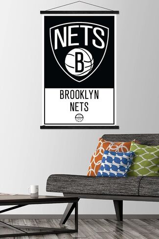 Trends International NBA Brooklyn Nets - Logo 21 Wall Poster, 22.375" x 34", Print and Black Hanger Bundle in Saudi Arabia