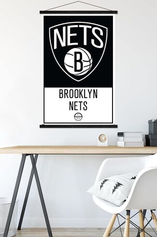 Trends International NBA Brooklyn Nets - Logo 21 Wall Poster, 22.375" x 34", Print and Black Hanger Bundle in Saudi Arabia
