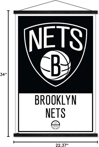 Trends International NBA Brooklyn Nets - Logo 21 Wall Poster, 22.375" x 34", Print and Black Hanger Bundle in Saudi Arabia