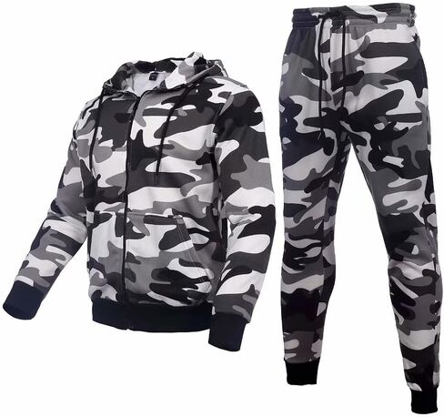 AKsit Men's Sweatsuit 2 Piece Hoodie Tracksuit Set Jogging Suits Outfit Casual Wear Activewear Zip Tracksuit Sports Set City Black Grey Camo M in Saudi Arabia
