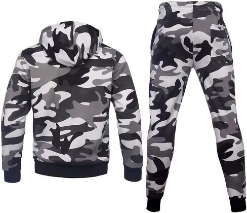 AKsit Men's Sweatsuit 2 Piece Hoodie Tracksuit Set Jogging Suits Outfit Casual Wear Activewear Zip Tracksuit Sports Set City Black Grey Camo M in Saudi Arabia