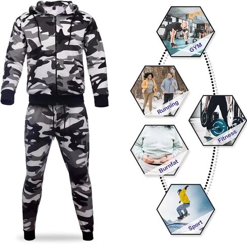 AKsit Men's Sweatsuit 2 Piece Hoodie Tracksuit Set Jogging Suits Outfit Casual Wear Activewear Zip Tracksuit Sports Set City Black Grey Camo M in Saudi Arabia