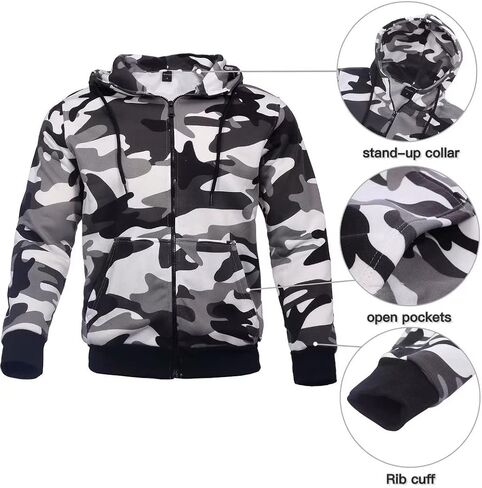 AKsit Men's Sweatsuit 2 Piece Hoodie Tracksuit Set Jogging Suits Outfit Casual Wear Activewear Zip Tracksuit Sports Set City Black Grey Camo M in Saudi Arabia