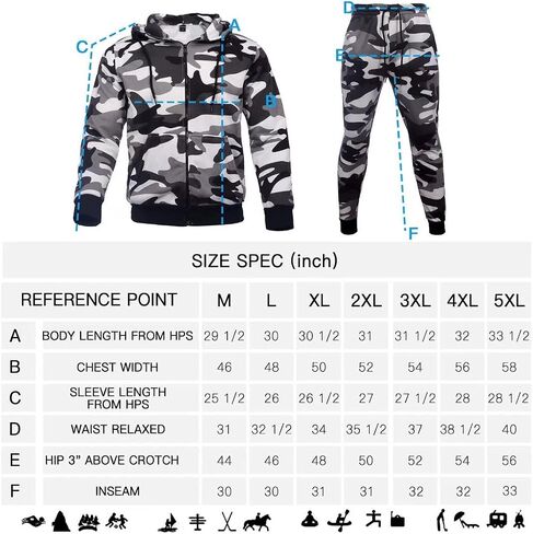 AKsit Men's Sweatsuit 2 Piece Hoodie Tracksuit Set Jogging Suits Outfit Casual Wear Activewear Zip Tracksuit Sports Set City Black Grey Camo M in Saudi Arabia