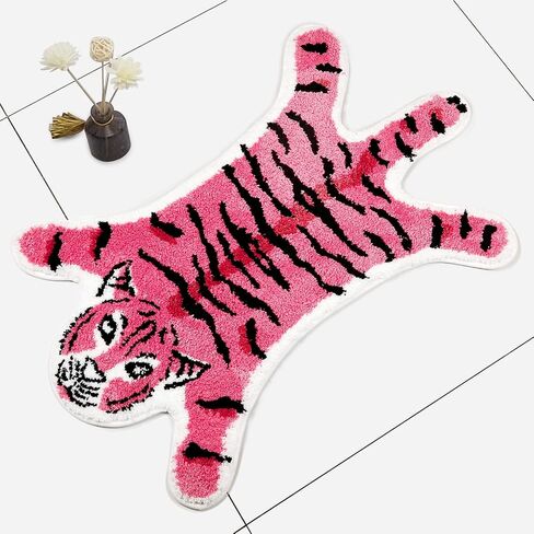 Tiger Shaped Rug Bath Mat Pink Tiger Bathroom Rug Non-Slip Door Mat Animals Printed Area Rug Carpet Small Home Decor Mat Playmat Bathroom Shower Rugs, 33.5x21.6inch in Kuwait