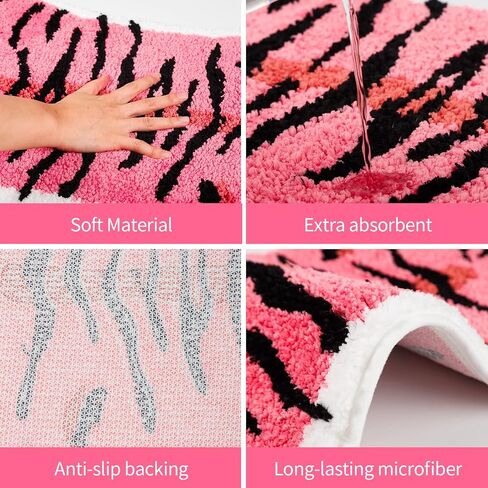 Tiger Shaped Rug Bath Mat Pink Tiger Bathroom Rug Non-Slip Door Mat Animals Printed Area Rug Carpet Small Home Decor Mat Playmat Bathroom Shower Rugs, 33.5x21.6inch in Kuwait