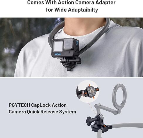 PGYTECH CapLock POV حامل الرقبة لـ DJI OSMO Action 4/3، Gopro Hero 12/11/10، OSMO Pocket 3/2، حامل سيلفي للرقبة للفيديو بدون استخدام اليد مع حزام للجسم in Saudi Arabia