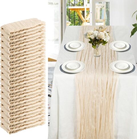 16 Pack Cheesecloth Table Runner, 35x120 Inch Boho Gauze Table Runner, Cheese Cloth Long Table Runner Elegant Table Runner for Party Wedding Bridal Shower Table Decor (Beige) in Kuwait