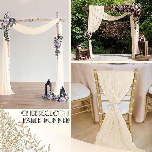 16 Pack Cheesecloth Table Runner, 35x120 Inch Boho Gauze Table Runner, Cheese Cloth Long Table Runner Elegant Table Runner for Party Wedding Bridal Shower Table Decor (Beige) in Kuwait