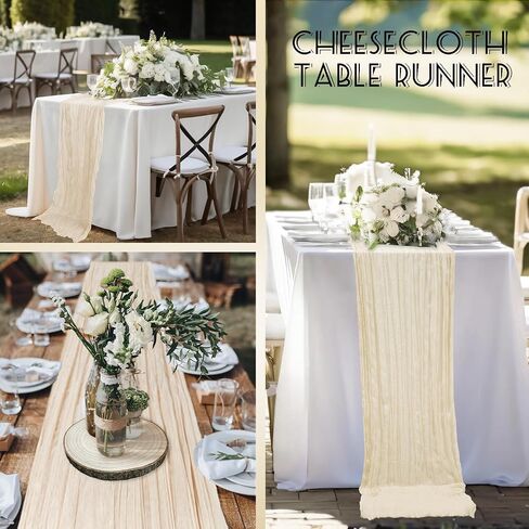 16 Pack Cheesecloth Table Runner, 35x120 Inch Boho Gauze Table Runner, Cheese Cloth Long Table Runner Elegant Table Runner for Party Wedding Bridal Shower Table Decor (Beige) in Kuwait