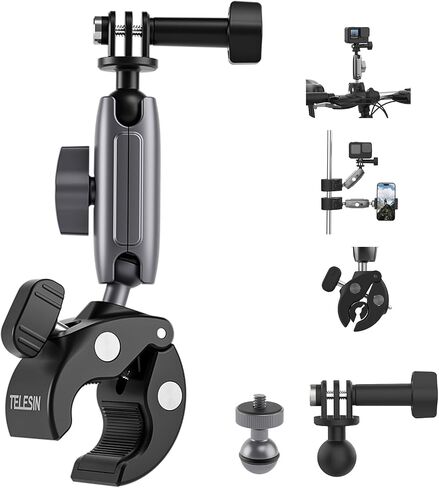 360 Dual Ball Joint Camera Clamp Mount, Bike Bicycle Motorcycle Handlebar Stick Pole Holder Accessories for GoPro 12 11 10 9 8 Insta360 X3 Go3 Ace Pro DJI Action 4 Osmo Pocket 3 in Saudi Arabia