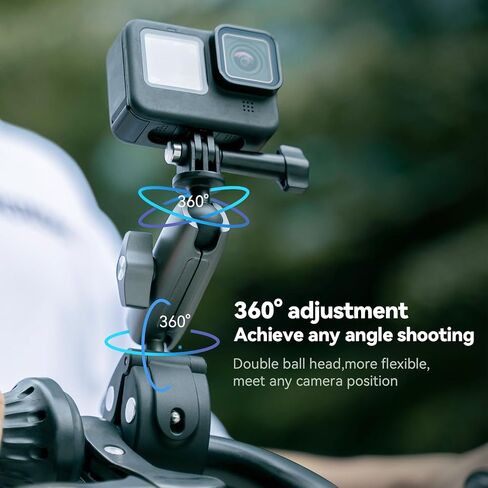 360 Dual Ball Joint Camera Clamp Mount, Bike Bicycle Motorcycle Handlebar Stick Pole Holder Accessories for GoPro 12 11 10 9 8 Insta360 X3 Go3 Ace Pro DJI Action 4 Osmo Pocket 3 in Saudi Arabia