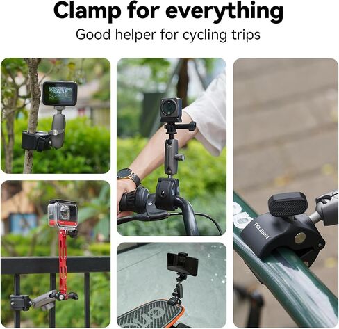 360 Dual Ball Joint Camera Clamp Mount, Bike Bicycle Motorcycle Handlebar Stick Pole Holder Accessories for GoPro 12 11 10 9 8 Insta360 X3 Go3 Ace Pro DJI Action 4 Osmo Pocket 3 in Saudi Arabia