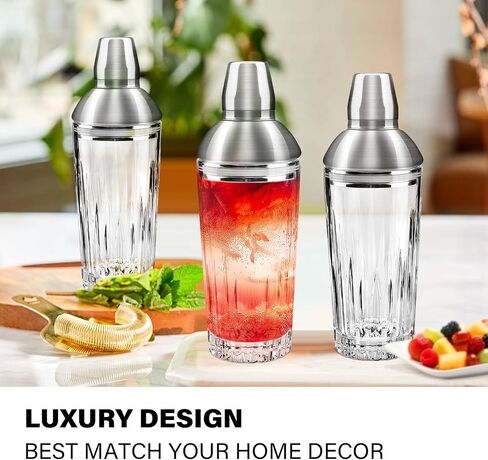 Glass Cocktail Shaker, 24oz Cutting Desgin Glass Shaker - Exquisite Martini Shaker for Elevated Mixology. Perfect for Crafting Artisan Cocktails, Martinis in Saudi Arabia