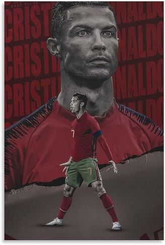 NITDODI Football Stars Cristiano Ronaldo and Lionel Messi Canvas Poster Art Wall Decor (Unframed) 12in×18in(30cm×45cm) (Cristiano Ronaldo) in Saudi Arabia