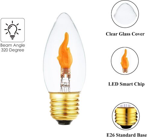 مصابيح إضاءة LED وامضة E26 بقاعدة قياسية لتأثير اللهب، مصابيح إضاءة للحريق لتزيين عيد الهالوين، عبوتان in Saudi Arabia
