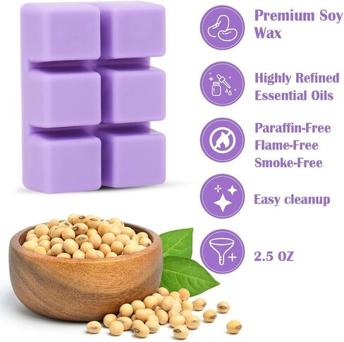 16 PCS 2.5oz Scented Wax Melts for Wax Candle Warmer, Multi-Color and Variety Scents Natural Soy Wax Warmer Cubes/Tarts for Home Removing Odors, 6 Cubes Each in Saudi Arabia