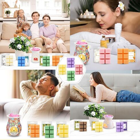 16 PCS 2.5oz Scented Wax Melts for Wax Candle Warmer, Multi-Color and Variety Scents Natural Soy Wax Warmer Cubes/Tarts for Home Removing Odors, 6 Cubes Each in Saudi Arabia