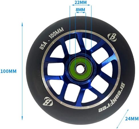 B BREAKFREE 2 PCS Polyurethane Replacement Scooter Wheels 100 mm with ABEC-9 Bearings for Outdoor & Indoor in Saudi Arabia