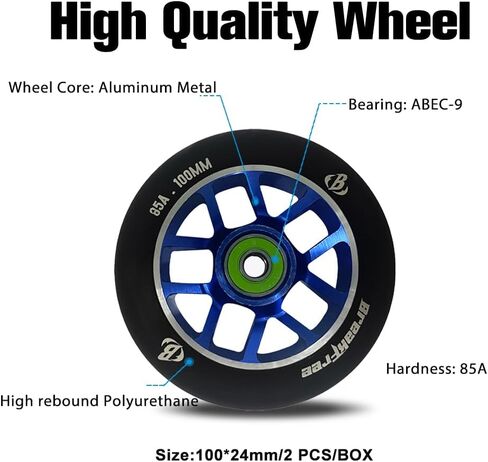 B BREAKFREE 2 PCS Polyurethane Replacement Scooter Wheels 100 mm with ABEC-9 Bearings for Outdoor & Indoor in Saudi Arabia
