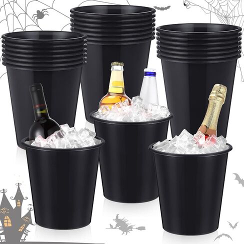 Layhit 24 Packs Plastic Ice Buckets for Parties 3 Liters Wine Bucket Portable Ice Holder for Party Disposable Wine Cooler for Wedding Party Beverage Champagne Soda and Beer(Black) in Saudi Arabia