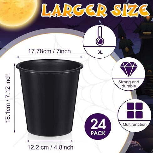 Layhit 24 Packs Plastic Ice Buckets for Parties 3 Liters Wine Bucket Portable Ice Holder for Party Disposable Wine Cooler for Wedding Party Beverage Champagne Soda and Beer(Black) in Saudi Arabia