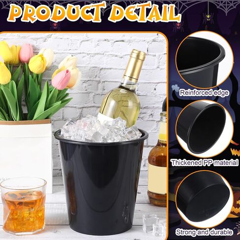 Layhit 24 Packs Plastic Ice Buckets for Parties 3 Liters Wine Bucket Portable Ice Holder for Party Disposable Wine Cooler for Wedding Party Beverage Champagne Soda and Beer(Black) in Saudi Arabia