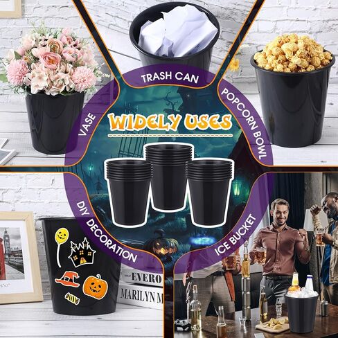 Layhit 24 Packs Plastic Ice Buckets for Parties 3 Liters Wine Bucket Portable Ice Holder for Party Disposable Wine Cooler for Wedding Party Beverage Champagne Soda and Beer(Black) in Saudi Arabia