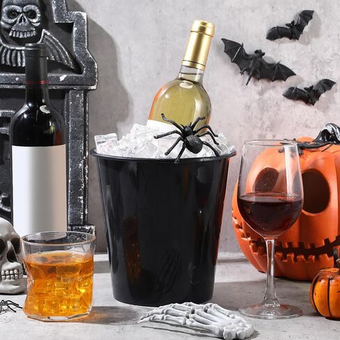 Layhit 24 Packs Plastic Ice Buckets for Parties 3 Liters Wine Bucket Portable Ice Holder for Party Disposable Wine Cooler for Wedding Party Beverage Champagne Soda and Beer(Black) in Saudi Arabia