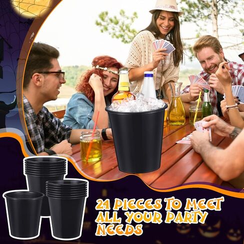 Layhit 24 Packs Plastic Ice Buckets for Parties 3 Liters Wine Bucket Portable Ice Holder for Party Disposable Wine Cooler for Wedding Party Beverage Champagne Soda and Beer(Black) in Saudi Arabia
