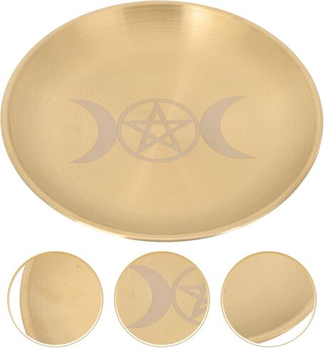 PATKAW الخماسي المذبح لوحة الشمعدان حامل نجمة القمر مذبح طقوس حرق شمعة حامل لوحة الأطباق تقديم البخور حرق وعاء مسطح لتلطيخ السحر الويكا لوازم التارو الذهبي in Kuwait