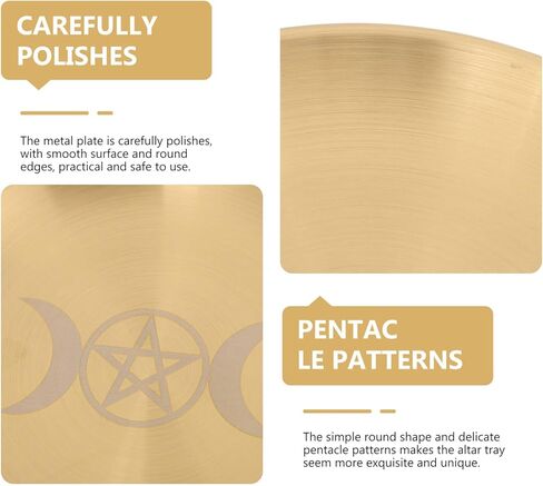 PATKAW الخماسي المذبح لوحة الشمعدان حامل نجمة القمر مذبح طقوس حرق شمعة حامل لوحة الأطباق تقديم البخور حرق وعاء مسطح لتلطيخ السحر الويكا لوازم التارو الذهبي in Kuwait