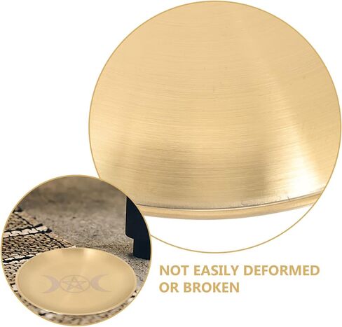 PATKAW الخماسي المذبح لوحة الشمعدان حامل نجمة القمر مذبح طقوس حرق شمعة حامل لوحة الأطباق تقديم البخور حرق وعاء مسطح لتلطيخ السحر الويكا لوازم التارو الذهبي in Kuwait