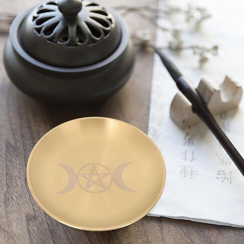 PATKAW الخماسي المذبح لوحة الشمعدان حامل نجمة القمر مذبح طقوس حرق شمعة حامل لوحة الأطباق تقديم البخور حرق وعاء مسطح لتلطيخ السحر الويكا لوازم التارو الذهبي in Kuwait