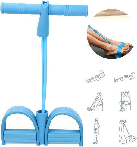 Pedal Resistance Band, 2-Tube Fitness Ankle Puller Yoga Handle Bands Exerciser, Multifunction Trainer Workout Women Tension Rope for Body X Abdomen, Waist, Arm, Tummy Exercise Stretching Training in Saudi Arabia