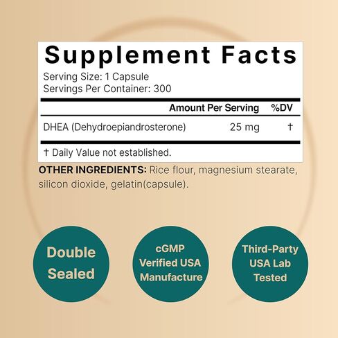 NatureBell DHEA 25mg, 300 Capsules | Micronized Grade for Better Absorption – Plant-Based DHEA Source – Supports Energy Levels & Healthy Aging for Men and Women – Non-GMO in Saudi Arabia